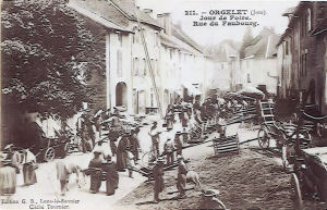 Carte postale ancienne : Jour de foire à Orgelet (Jura)